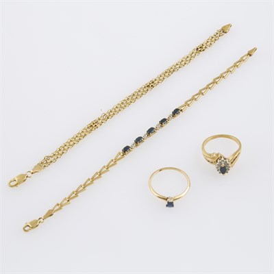 Lot 240 - Two Gold and Stone Rings and Two Flexible...