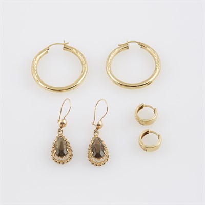 Lot 248 - Six Gold and Stone Earrings, 14K 7 dwt. all