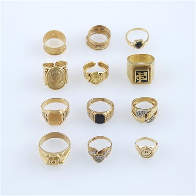 Lot 258 - Two Diamond and Stone Rings and Ten Gold and...