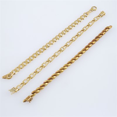 Lot 291 - Three Gold Flexible Bracelets, 14K 37 dwt.,...