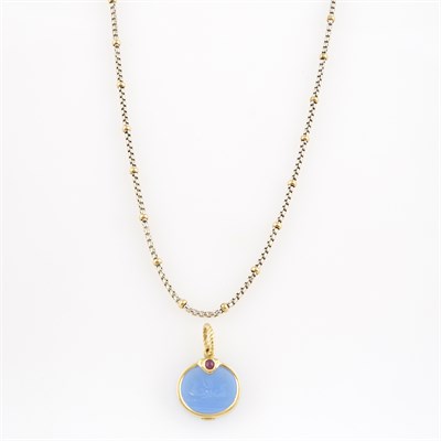 Lot 312 - Gold, Bead and Stone Pendant and Neck Chain,...