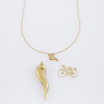 Lot 317 - Diamond Pendant, Two Gold Pendants and Neck...