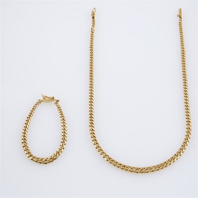 Lot 318 - Gold Neck Chain and Flexible Bracelet, 14K 38...