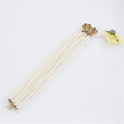 Lot 347 - Bead Flexible Bracelet with gold and stone...