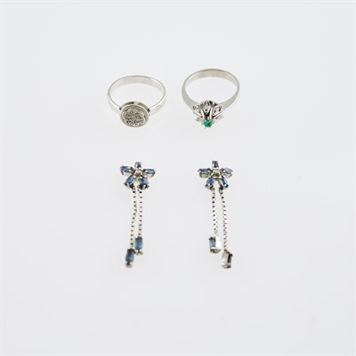 Lot 357 - Two Diamond and Stone Rings and Two Earrings,...