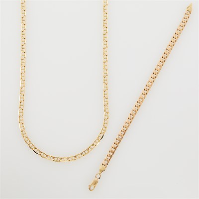 Lot 358 - Gold Neck Chain and Flexible Bracelet, 14K 19...