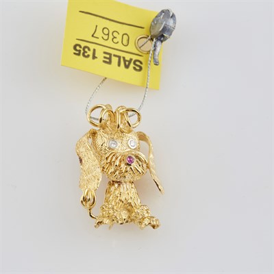 Lot 367 - Diamond and Stone Dog Pin, 18K 10 dwt. all