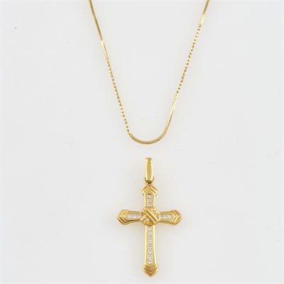 Lot 391 - Diamond Pendant and Gold Neck Chain, 18K 2 dwt....