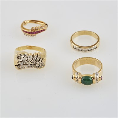 Lot 405 - Four Gold and Stone Rings, 8 diamonds, 14K 13...