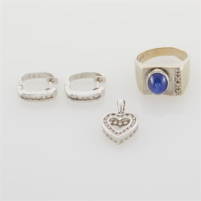 Lot 406 - Diamond and Stone Ring, Pendant and Two...