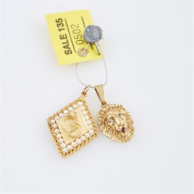 Lot 502 - Two Gold, Bead and Stone Pendants, 14K 11 dwt....