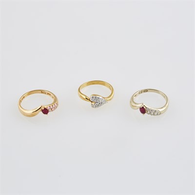 Lot 567 - Three Gold and Stone Rings, 18K 4 dwt. all