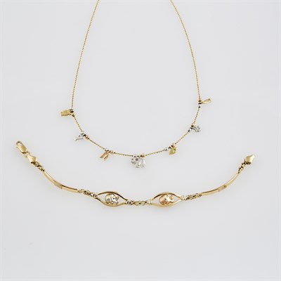 Lot 580 - Gold Flexible Bracelet and Necklace, 14K 9 dwt.