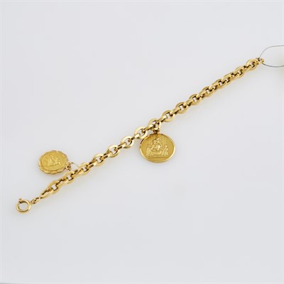 Lot 594 - Gold Charm Bracelet with 2 charms attached,...