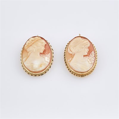 Lot 604 - Two Gold Cameo Pins, 14K