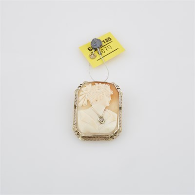 Lot 670 - Gold and Stone Cameo Pin, 10K
