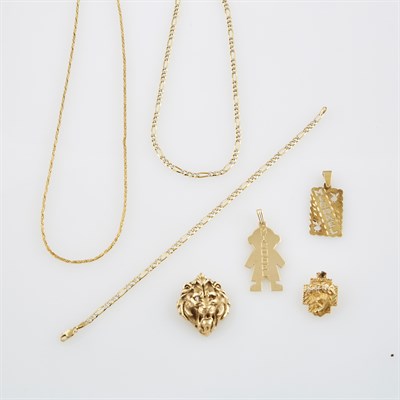 Lot 673 - Two Diamond Pendants, Two Gold Pendants, Two...