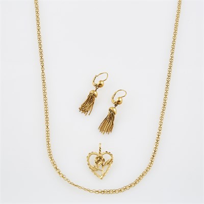 Lot 685 - Two Gold Earrings, Pendant and Neck Chain, 18K...