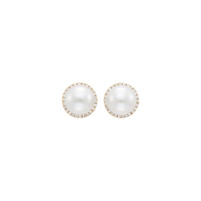 Lot 168 - Pair of Rose and White Gold, South Sea Cultured Pearl and Diamond Earrings