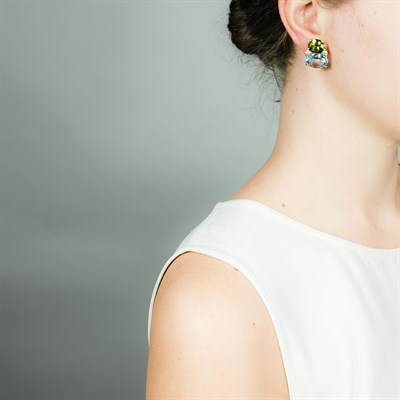 Lot 25 - Pair of Gold, Peridot, Blue Topaz and Diamond Earclips