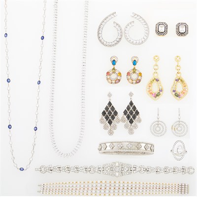 Lot 1256 - Group of Silver, Gilt-Metal and Simulated Stone Costume Jewelry