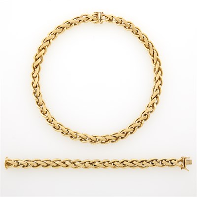 Lot 1132 - Braided Gold Link Necklace and Bracelet
