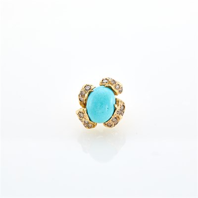 Lot 156 - Gold, Turquoise and Diamond Ring