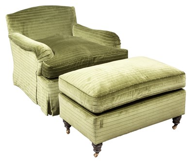 Lot 273 - Pair of Upholstered Club Chairs and Ottomans...