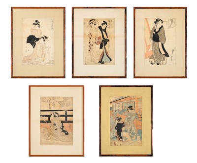 Lot 1099 - Five Japanese Ukiyo-e Woodblock Prints, after...