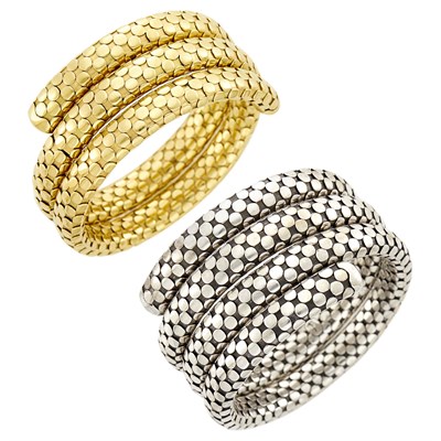 Lot 45 - John Hardy Pair of Sterling Silver and Gold Coiled 'Dot' Bracelets
