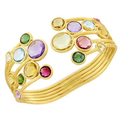 Lot 26 - Gold and Colored Stone Cuff Bangle Bracelet