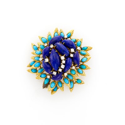Lot 4 - Gold, Lapis, Turquoise and Diamond Brooch