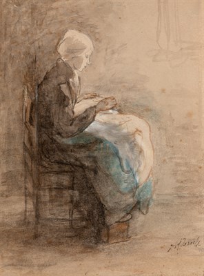 Lot 2 - Jozef Israels Dutch, 1824-1911 Seated Girl,...