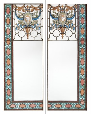 Lot 276 - Pair of Stained and Leaded Glass Window Panels...