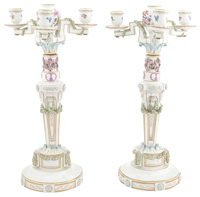 Lot 181 - Pair of Meissen Porcelain Four-Light...
