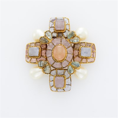 Lot 137 - Chanel Gilt-Metal and Multicolored Paste Maltese Cross Pendant-Brooch