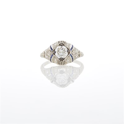 Lot 1061 - Platinum, Diamond and Synthetic Sapphire Ring