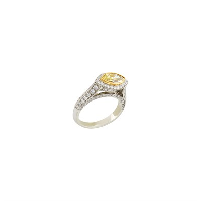 Lot 157 - Two-Color Gold, Fancy Light Yellow Diamond and Diamond Ring