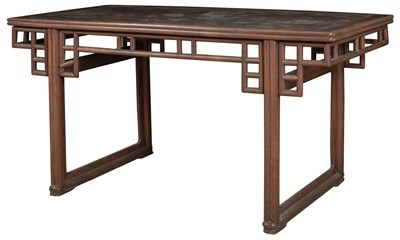 Lot 85 - A Chinese Hardwood Trestle Leg Table with...