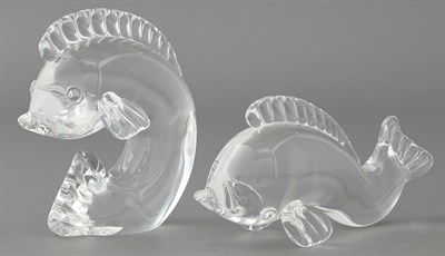 Lot 349 - Two Steuben Glass Dolphins Height of taller 5...