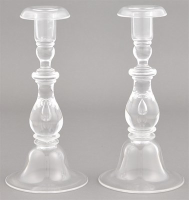 Lot 356 - Pair of Steuben Glass Teardrop Candlesticks...