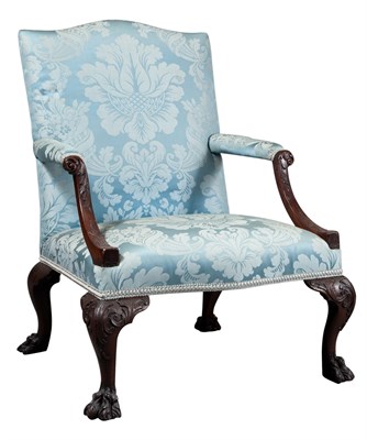 Lot 251 - George II Style Blue Silk-Upholstered Mahogany...
