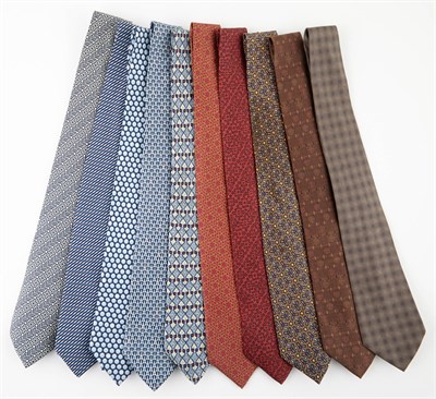 Lot 342 - Hermès, Group of Ten Printed Silk Neckties...