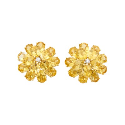 Lot 52 - Pair of Gold, Citrine and Diamond Flower Earclips