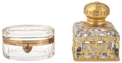 Lot 176 - Empire Style Gilt-Metal Mounted Glass Inkwell...