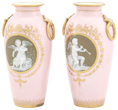 Lot 229 - Pair of Mintons Pâte-Sur-Pâte Pink Ground...