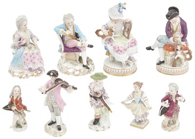 Lot 180 - Group of Nine Meissen Porcelain Figures Height...