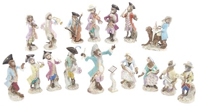 Lot 177 - Meissen Porcelain Seventeen-Piece Monkey Band...