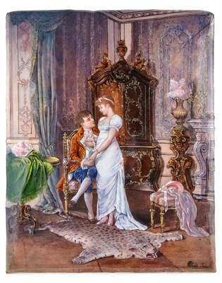 Lot 233 - Limoges Enamel Plaque of an Amorous Couple...