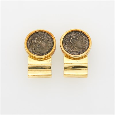 Lot 1029 - Pair of Gold and Bronze Coin Earclips